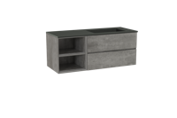 Storke Edge zwevend badmeubel 130 x 52 cm beton donkergrijs met Scuro asymmetrisch rechtse wastafel in kwarts mat zwart - thumbnail