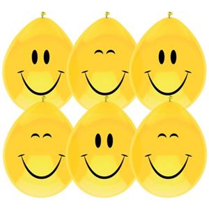 Ballonnen - Verjaardag Smile Emoticon - geel - 6x stuks - 29 cm