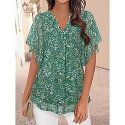 Dames Overhemd Boho-shirt Boerenblouse Geklede topjes Ruche Dagelijks Vakantie Uitgaan Elegant Bohemen Hawaii Flutter mouw Korte mouw Col Groen Zomer Lightinthebox