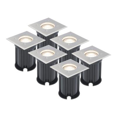 Set van 6 LED Grondspots vierkant buiten - Dimbaar - GU10 - 4000K neutraal wit - 5 Watt 400 lumen - Tuinspot - Oprit - RVS - IP65 waterdicht