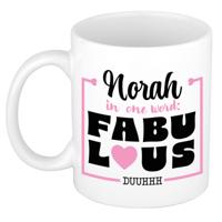 Naam mok Norah - wit - Fabulous - keramiek - 300 ml - cadeau collega beker