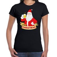 Fout kerstshirt zwart santa met pul bier voor dames - thumbnail