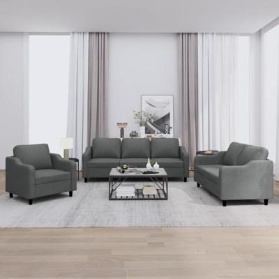 3-delige Loungeset met kussens stof donkergrijs