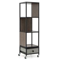 Vierdelige Boekenkast Hoekmeubel Op Zwenkwielen Opbergmeubel Met Uitneembare Met Stof Beklede Laden-Zwart