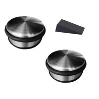 2x RVS deurstopper rond 4,5 x 11 cm incl gratis deurwig