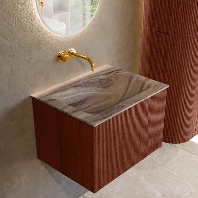Badmeubel Mondiaz Kurve-Dlux | 60 cm | Meubelkleur Ruby | Wastafelkleur Sombra | Solid surface | Wasbak midden spoelbak | Zonder kraangat(en)