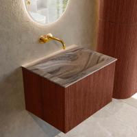 Badmeubel Mondiaz Kurve-Dlux | 60 cm | Meubelkleur Ruby | Wastafelkleur Sombra | Solid surface | Wasbak midden spoelbak | Zonder kraangat(en)