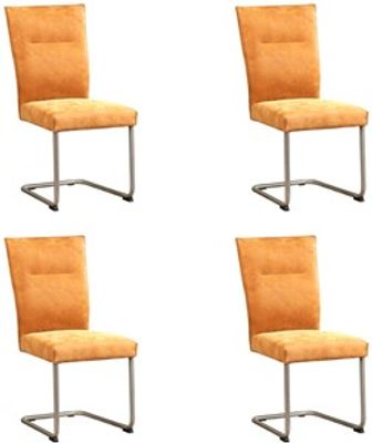 Set van 4 Cognac leren Retro - poot rond rvs - Kenia Leer Cognac (cognac leer)