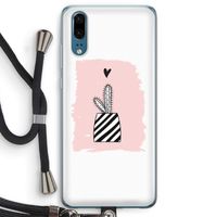 Zwart-wit cactus: Huawei P20 Transparant Hoesje met koord