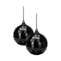 Christmas Decoration disco kerstbal - 2x st - zwart - 6 cm - kunststof - Kerstbal - thumbnail