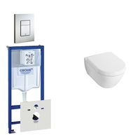 Villeroy & Boch Subway Compact Toiletset - inbouwreservoir - diepspoel wandcloset - bedieningsplaat verticaal/horizontaal - RVS 0729205/0720026/1024232/1025456/