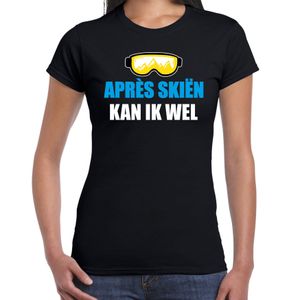 Apres ski t-shirt Apres skieen kan ik wel zwart dames - Wintersport shirt - Foute apres ski outfit