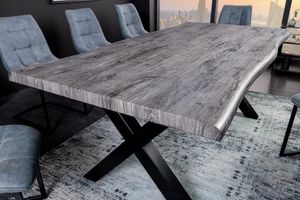 Moderne eettafel WILD 160cm grijs gekalkt hout wild eiken design boomrand X-frame metalen poten - 43120