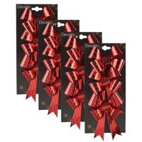 Kerst ornamenten strikken - 12x st - rood - 14 x 10 cm - kerstboomstrikjes