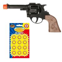 Cowboy / politie speelgoed - revolver / pistool - metaal - 8 schots - met 12x plaffertjes