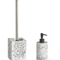 Toiletborstel in houder 38 cm met zeeppompje 17 cm wit/grijs polystone - thumbnail