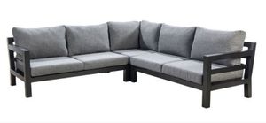 Loungeset Midori hoekset Zwart frame, Zwarte kussens - Yoi