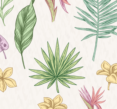 Behang bloemen en palmbomen