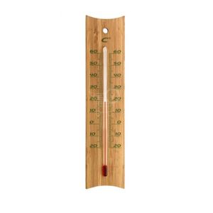 Binnen/buiten thermometer bamboe 4,5 x 20 cm