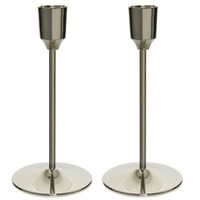 Set van 2x stuks luxe diner kaarsen staande kandelaar aluminium kleur zilver 15 cm - kaars kandelaars