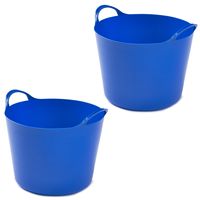 2x stuks flexibele emmers - 14 liter - Kunststof - Blauw - 32 x 36 x 25 cm