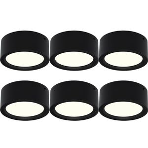 LED Downlight 6 Pack - Opbouw Rond Hoog 15W - Natuurlijk Wit 4200K - Mat Zwart Aluminium - Ø180mm