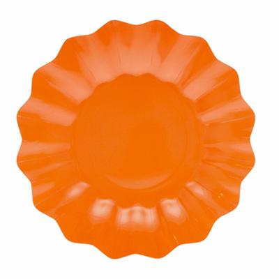 Feestbordjes/gebaksbordjes met schulprand - 8x - oranje - rond - karton - 21 cm