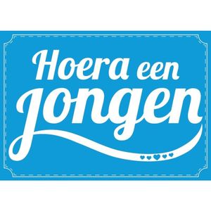 Postkaartje/wenskaartje geboorte/babyshower hoera een jongen blauw