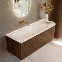 Badmeubel Mondiaz Kurve-Dlux | 125 cm | Meubelkleur Walnut | Wastafelkleur Ostra | Solid surface | Links spoelbak | Zonder kraangat(en) Badmeubel Mondiaz Kurve-Dlux | 125 cm | Meubelkleur Walnut | Wastafelkleur Ostra | Solid surface | Links spoelbak | Zonder kraangat(en)