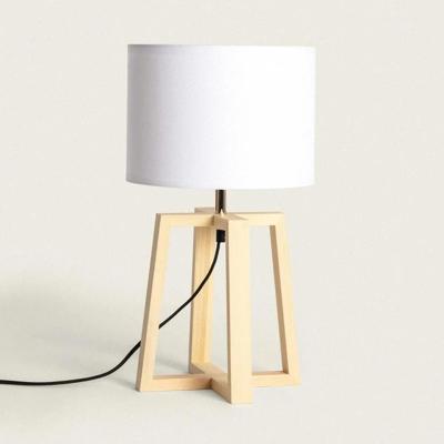 Tafellamp moderen hout & witte stoffen kap schakelaar & E27 &apos;Tiemen&apos;