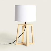 Tafellamp moderen hout & witte stoffen kap schakelaar & E27 &apos;Tiemen&apos;