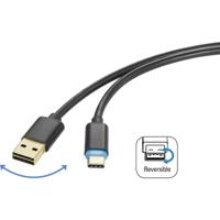 Renkforce USB-kabel USB 2.0 USB-A stekker, USB-C stekker 1.50 m Zwart Stekker past op beide manieren RF-4758090