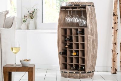 Shabby Chic wijnrek BODEGA 97cm naturel grenen wijnvat voor 24 flessen - 40415