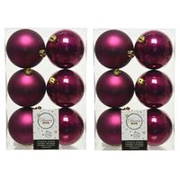 12x stuks kunststof kerstballen framboos roze (magnolia) 8 cm glans/mat - thumbnail