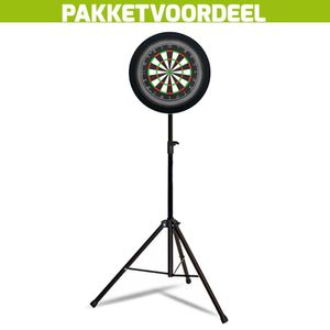 Lena Professional Dartbord + Lena Dartbordverlichting Deluxe Zwart + Dartstandaard