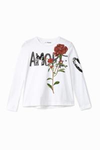 T-shirt met bloemen en pailletten - WHITE - 5/6