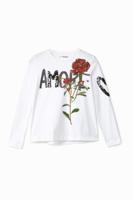 T-shirt met bloemen en pailletten - WHITE - 5/6 - thumbnail