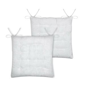 Stof Textile stoelkussen Coline - 2x - wit - 38 x 38 x 4 cm - touwtjes sluiting