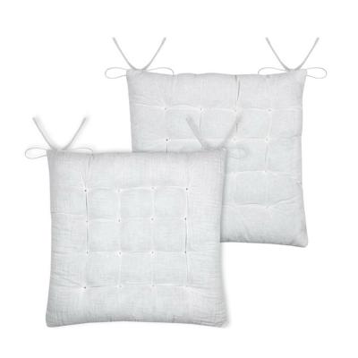 Stof Textile stoelkussen Coline - 2x - wit - 38 x 38 x 4 cm - touwtjes sluiting