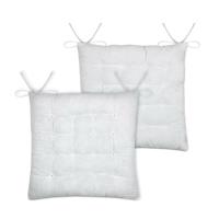 Stof Textile stoelkussen Coline - 2x - wit - 38 x 38 x 4 cm - touwtjes sluiting Stof Textile stoelkussen Coline - 2x - wit - 38 x 38 x 4 cm - touwtjes sluiting