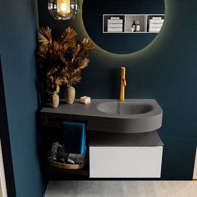 MONDIAZ RIVA 100cm badmeubel onderkast / planchet kleur Talc met 1 lade. Wastafel DULCET rechts 1 kraangat kleur Dark_Grey. MONDIAZ RIVA 100cm badmeubel onderkast / planchet kleur Talc met 1 lade. Wastafel DULCET rechts 1 kraangat kleur Dark_Grey.