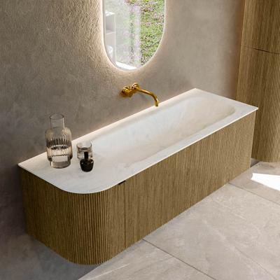 Badmeubel Mondiaz Kurve-Dlux | 135 cm cm | Meubelkleur Dusk | Wastafelkleur Opalo | Solid surface | Wasbak rechter zijde spoelbak | Zonder kraangat(en)