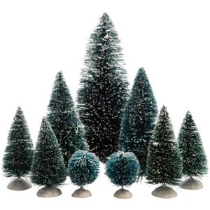 Kerstdorp kerstboompjes - 9x st - groen - 4-22 cm - kunststof - miniatuur boompjes