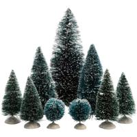 Kerstdorp kerstboompjes - 9x st - groen - 4-22 cm - kunststof - miniatuur boompjes - thumbnail