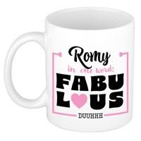 Naam mok Romy - wit - Fabulous - keramiek - 300 ml - cadeau collega beker