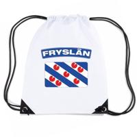 Friesland thema sporttas - nylon rijgkoord rugzak - wit met vlag print - supporters - thumbnail