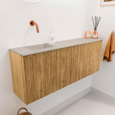 Toiletmeubel Mondiaz Joya Dlux | 111.6 cm | Meubelkleur Oak | Faye wastafel Opalo Wasbak Links | Zonder kraangat(en)