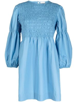 GANNI robe froncée à manches bouffantes - Bleu