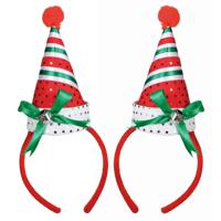 Kerst diadeem/haarband - 2x - kerstmuts met bel - rood - polyester - accessoires