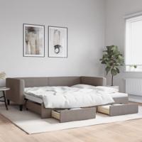 Slaapbank met onderschuifbed en lades 100x200 cm stof taupe